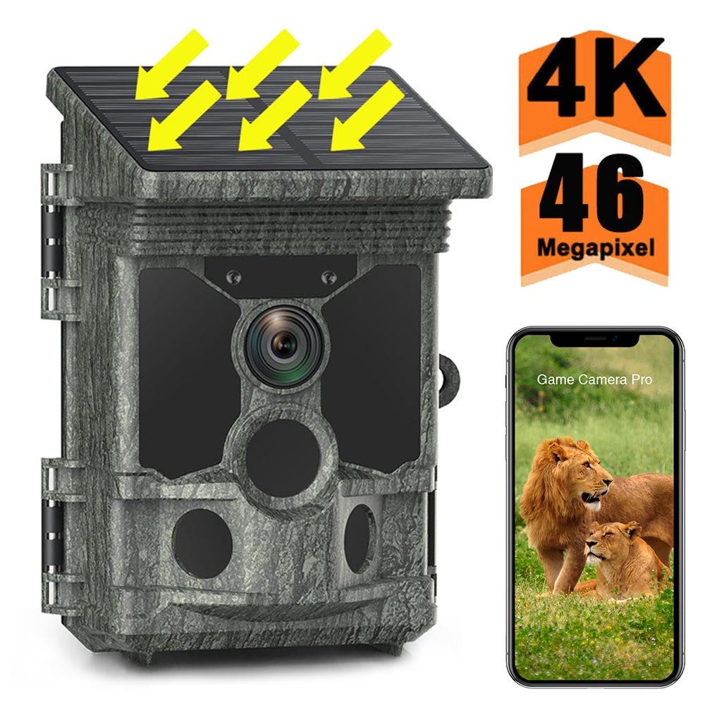 WiFi Bluetooth Solar Trail Camera 4K 46MP Hunting Game Cam 120° PIR Night Vision
