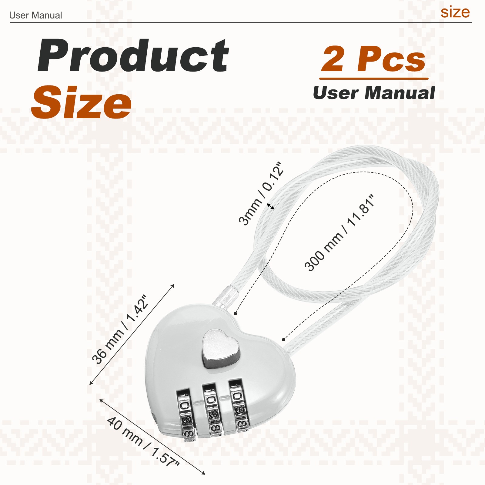 Combination Padlock (11.8 Inch, Grey)(2 Pcs), 3-Digit Heart Shaped Combo Padlock