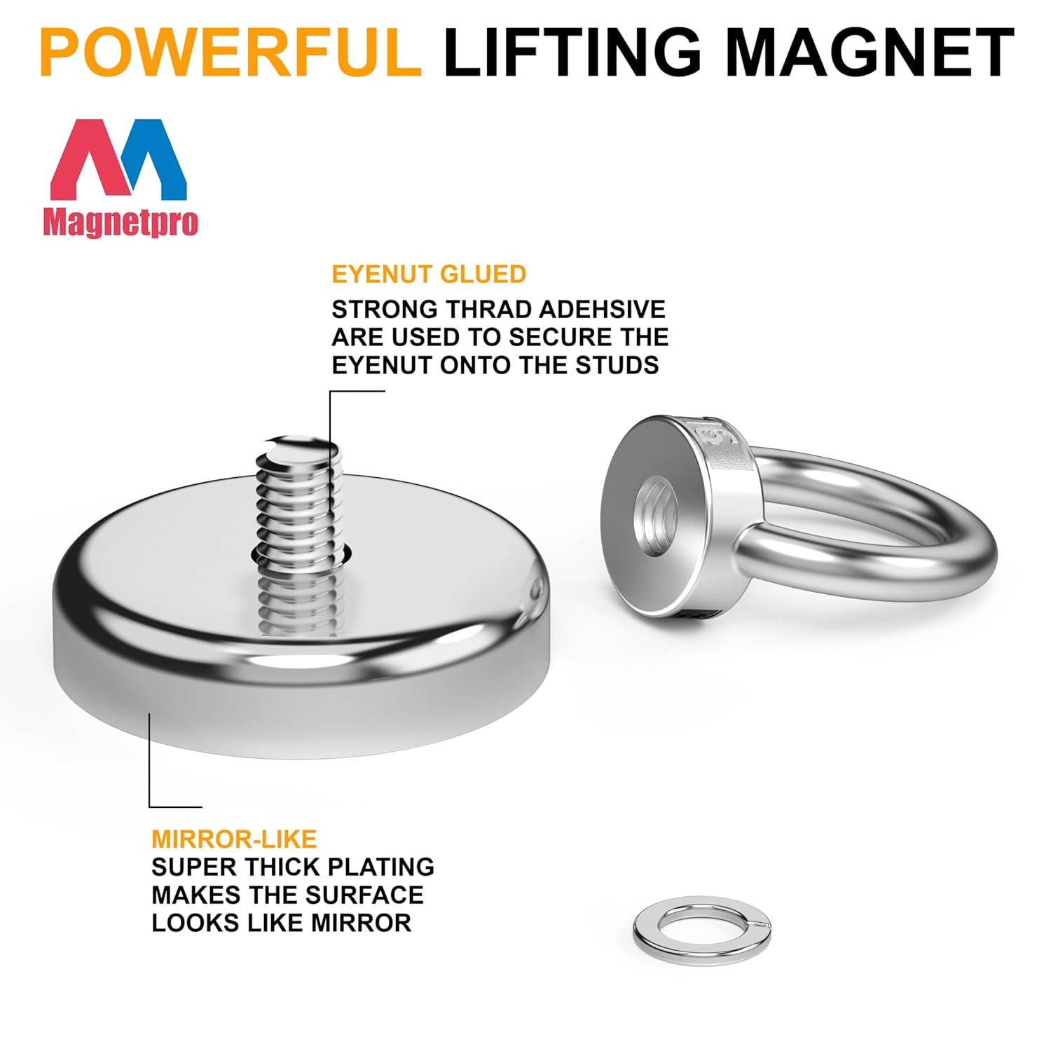 Magnetpro Strong Neodymium Magnets with Ring, 120 Lbs Pulling Force, Diameter 1.