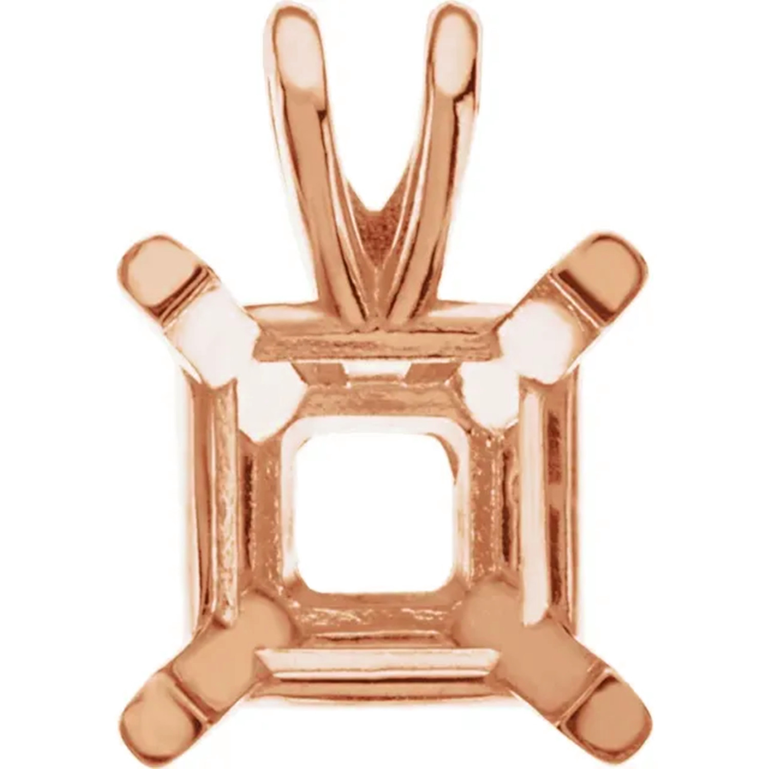 Pendant Mounting 14K Rose Gold Princess Cut 4 Prong Split Bail Basket Design USA