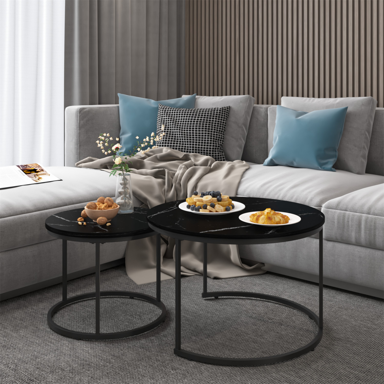 Nesting Coffee Table Center Cocktail Table Round Side Table for Living Room