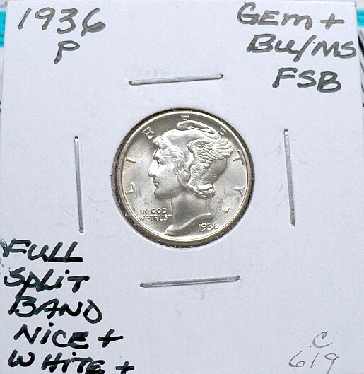1936-P 10c MERCURY DIME, GEM BU+/MS FSB, NICE+, WHITE+, SHARP X C619