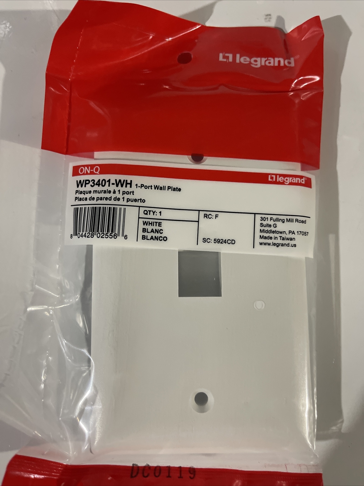 On-Q Legreand WP3401-WH 1 Port Wall Plate White