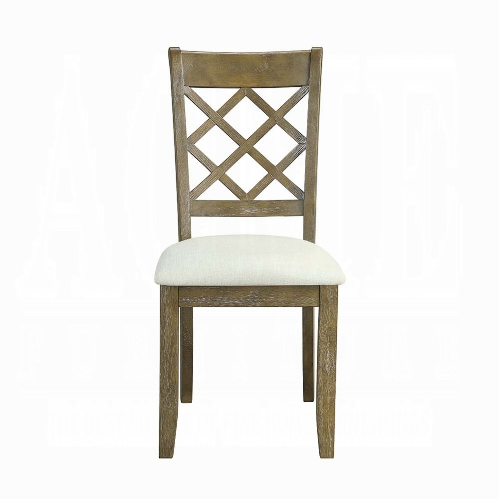 Beige and Rustic Oak Lattice Back Side Chairs