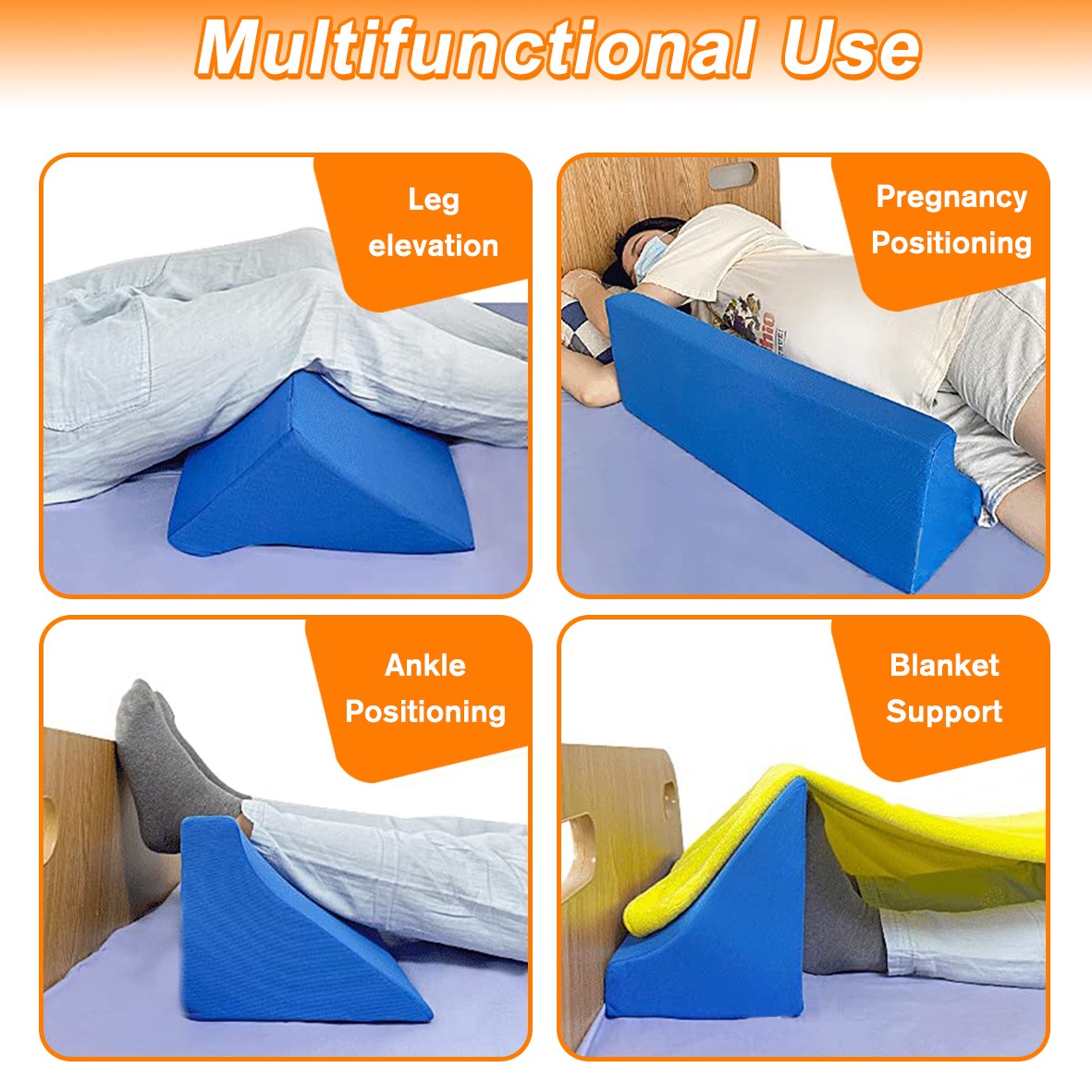 30° Incline Wedge Pillow Foam Bed For Side Sleeper Medical Elevated Bolster Blue