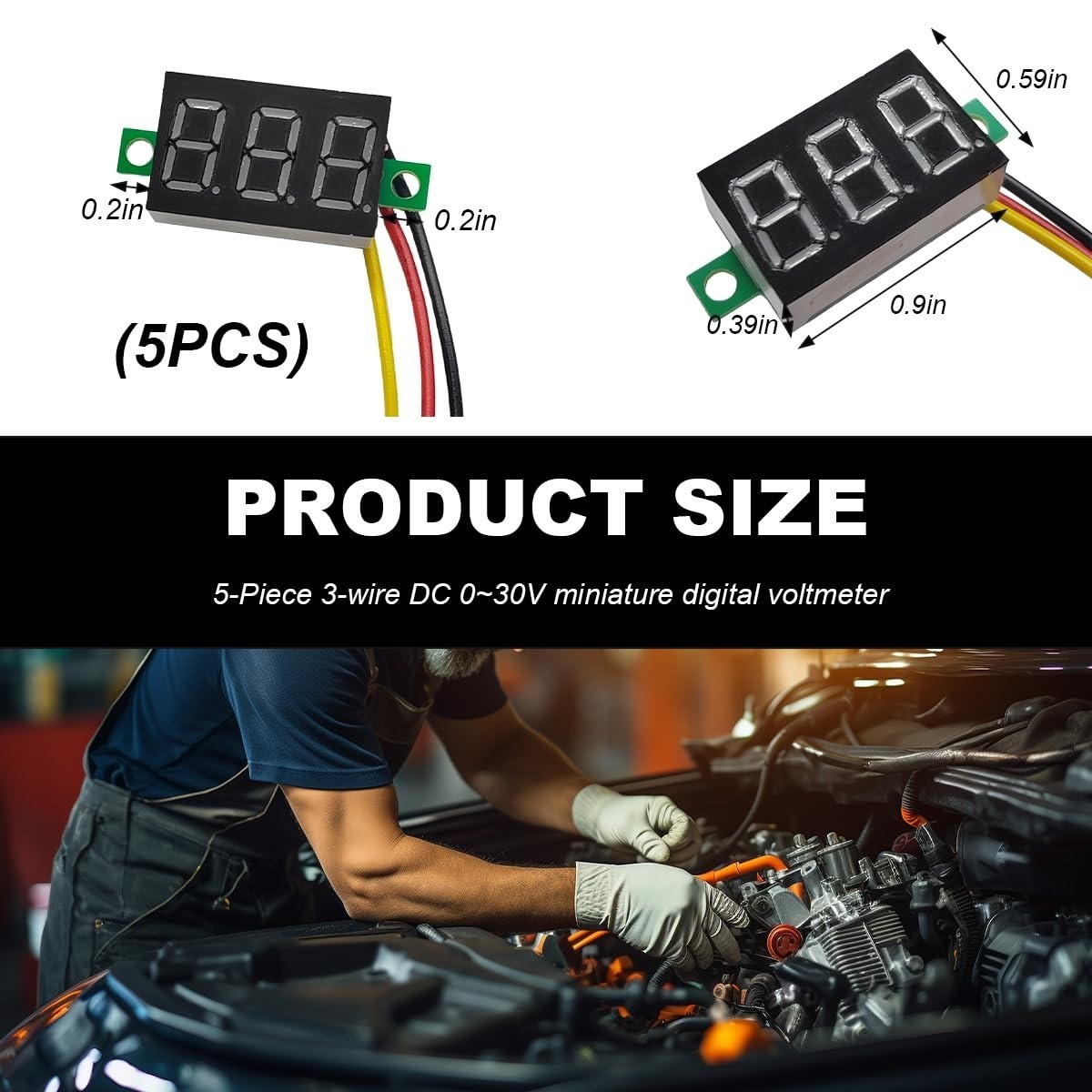 5 PCS Mini Digital Voltage Meter DC 0-30V LED Display Voltmeter