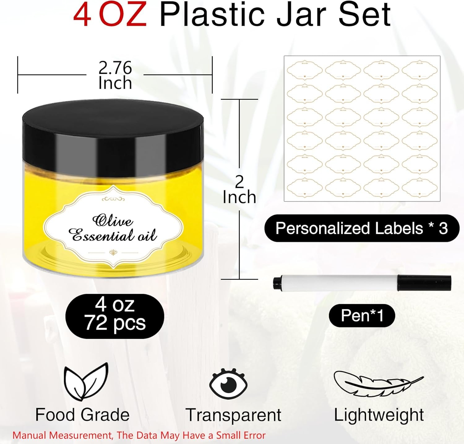 Plastic Jars with Lids, 4 OZ Slime Containers 72 Pcs Empty Clear Plastic Jars