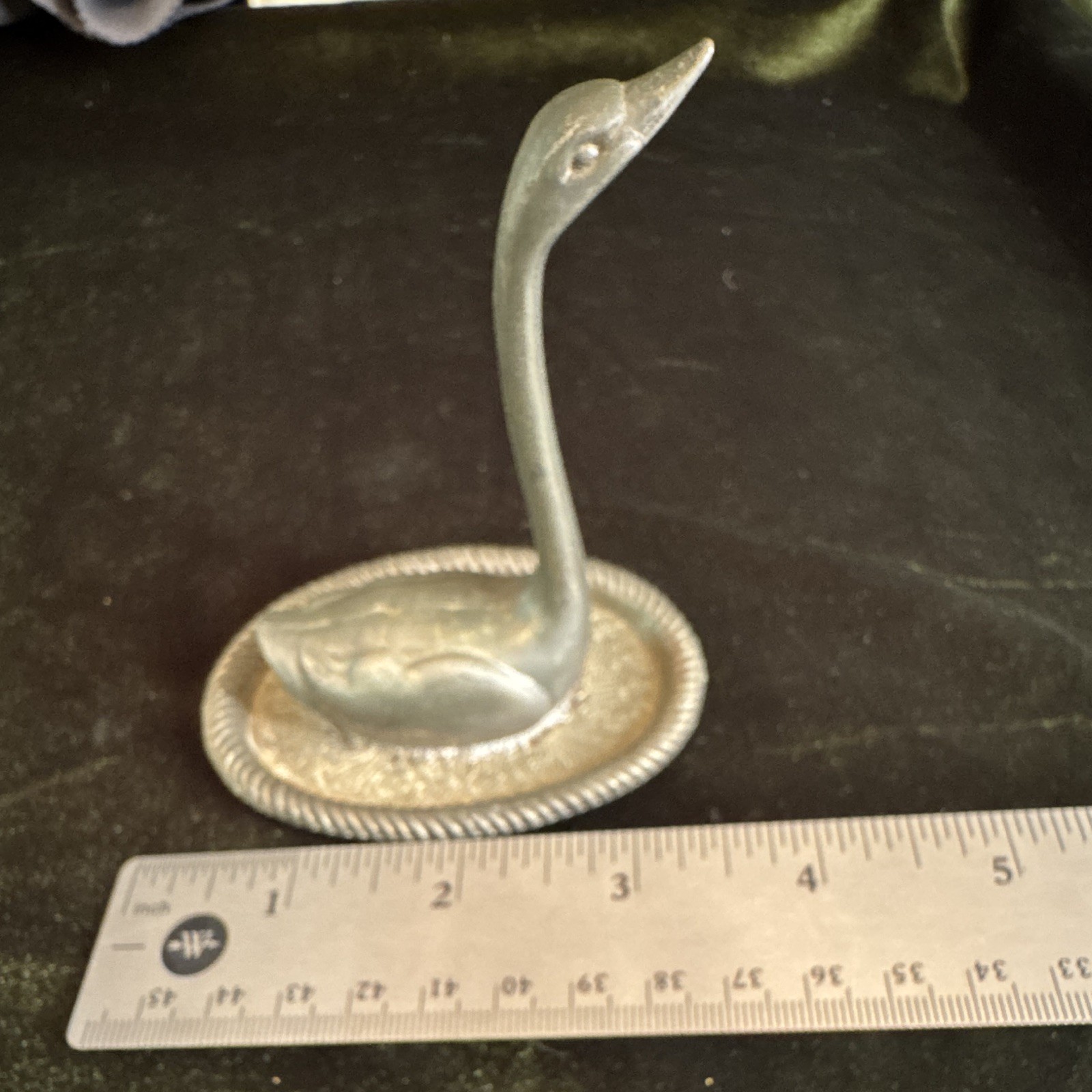 Silver Plate Swan Ring Holder Jewelry Dish Figurine Collectible Decor