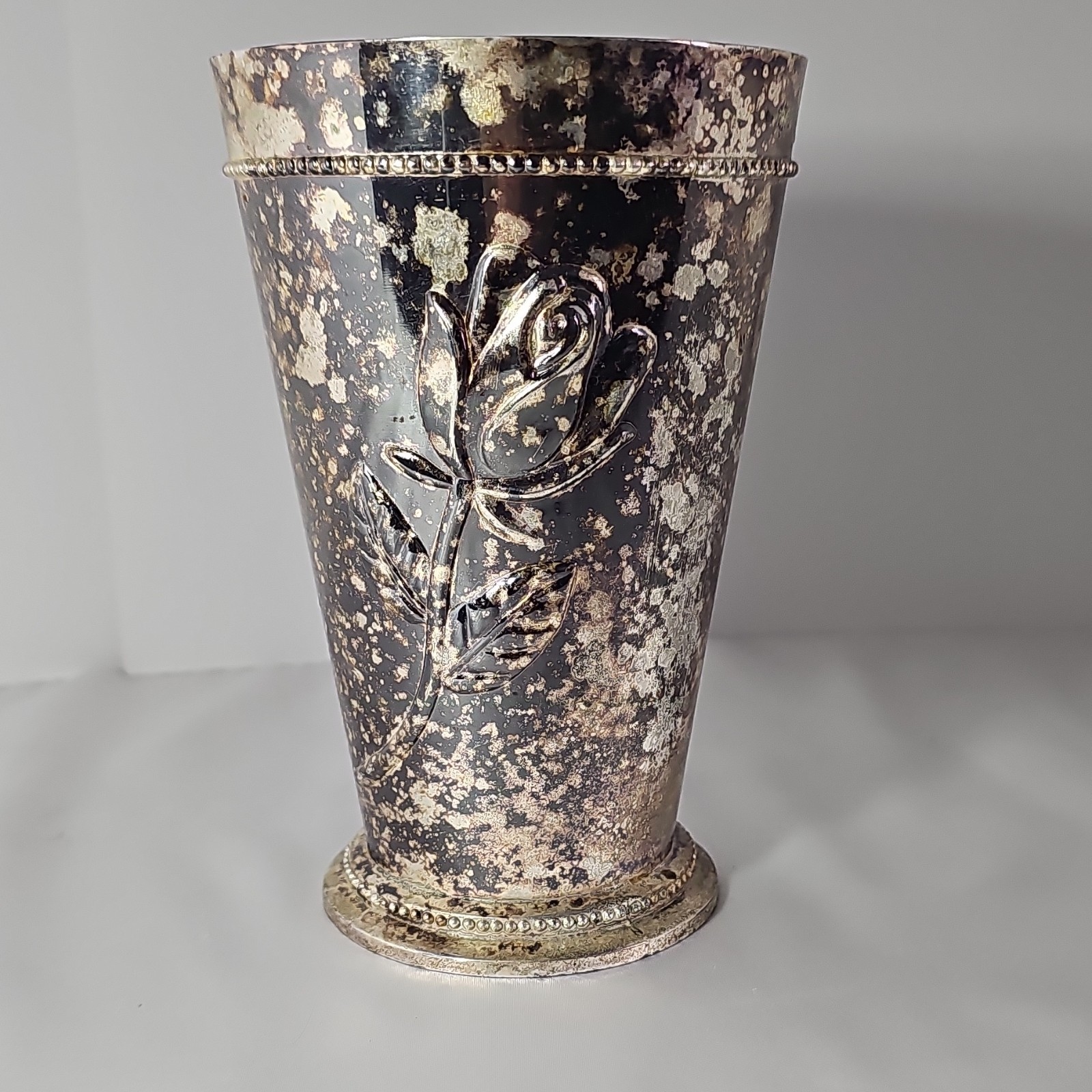 Teleflora Decorative Silver-Plated Vase with Rose Motif and Elegant Design