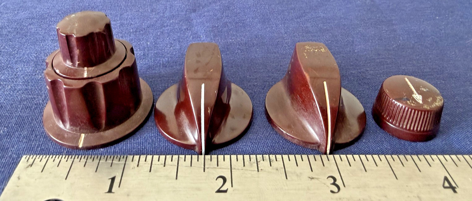 VTG lot Daka-Ware Brown Bakelite Knobs pointer fluted dual stacked concentric
