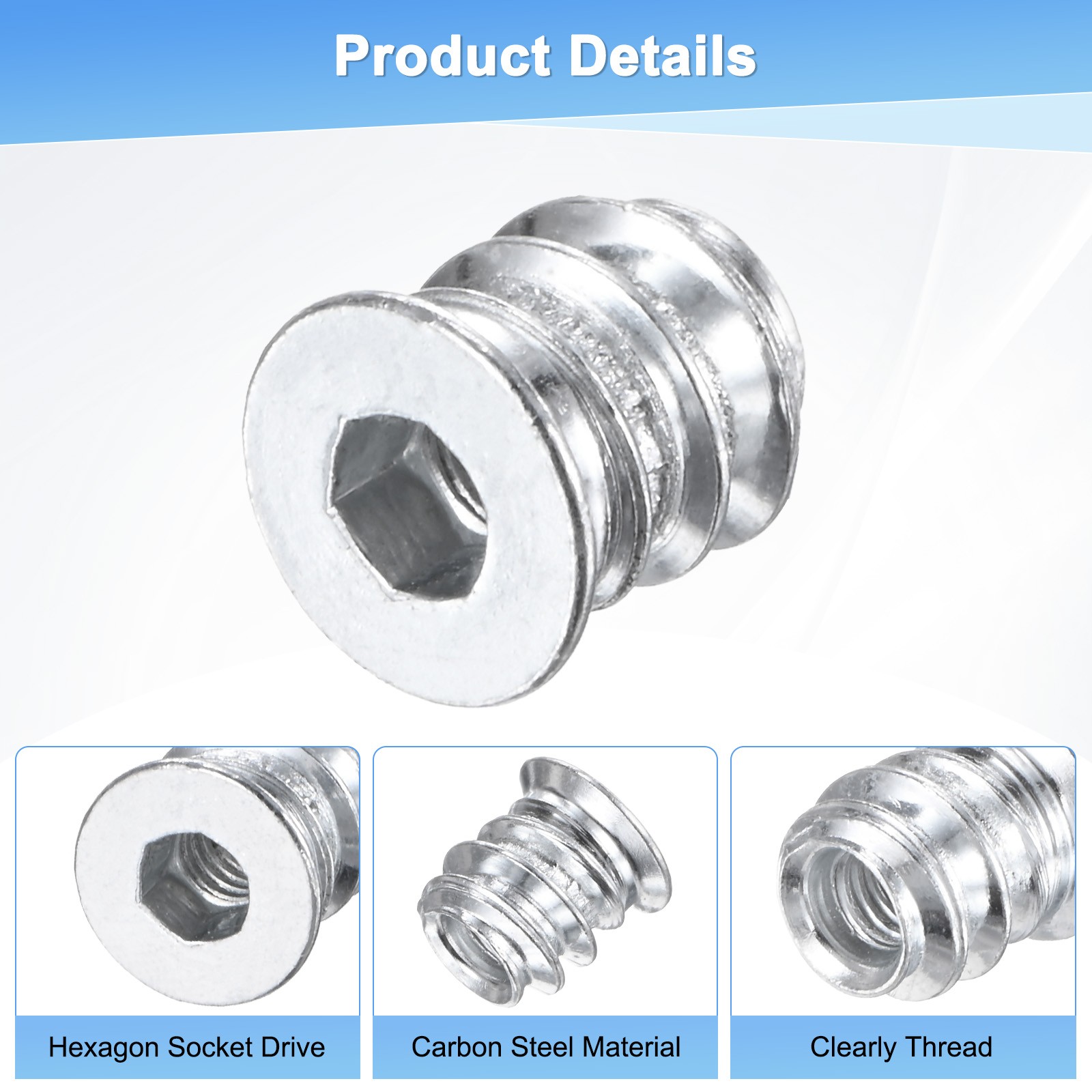 20-Pack Threaded Inserts for Wood, M4x10mm Threaded Insert Nuts [Silver Tone]