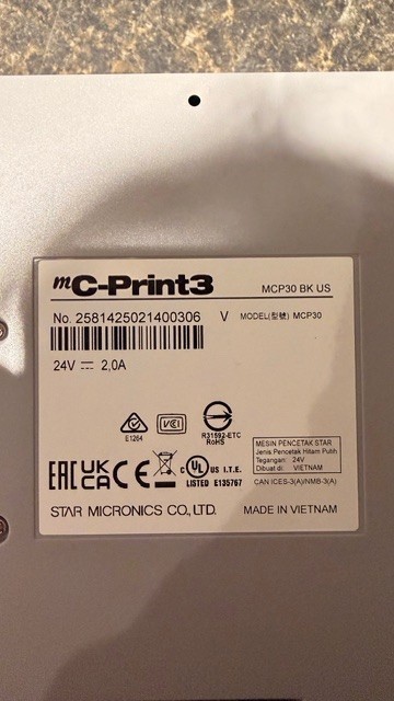 Star Micronics mC-Print3 POS Printer -3-Inch Thermal Printer *SAME DAY SHIPPING*