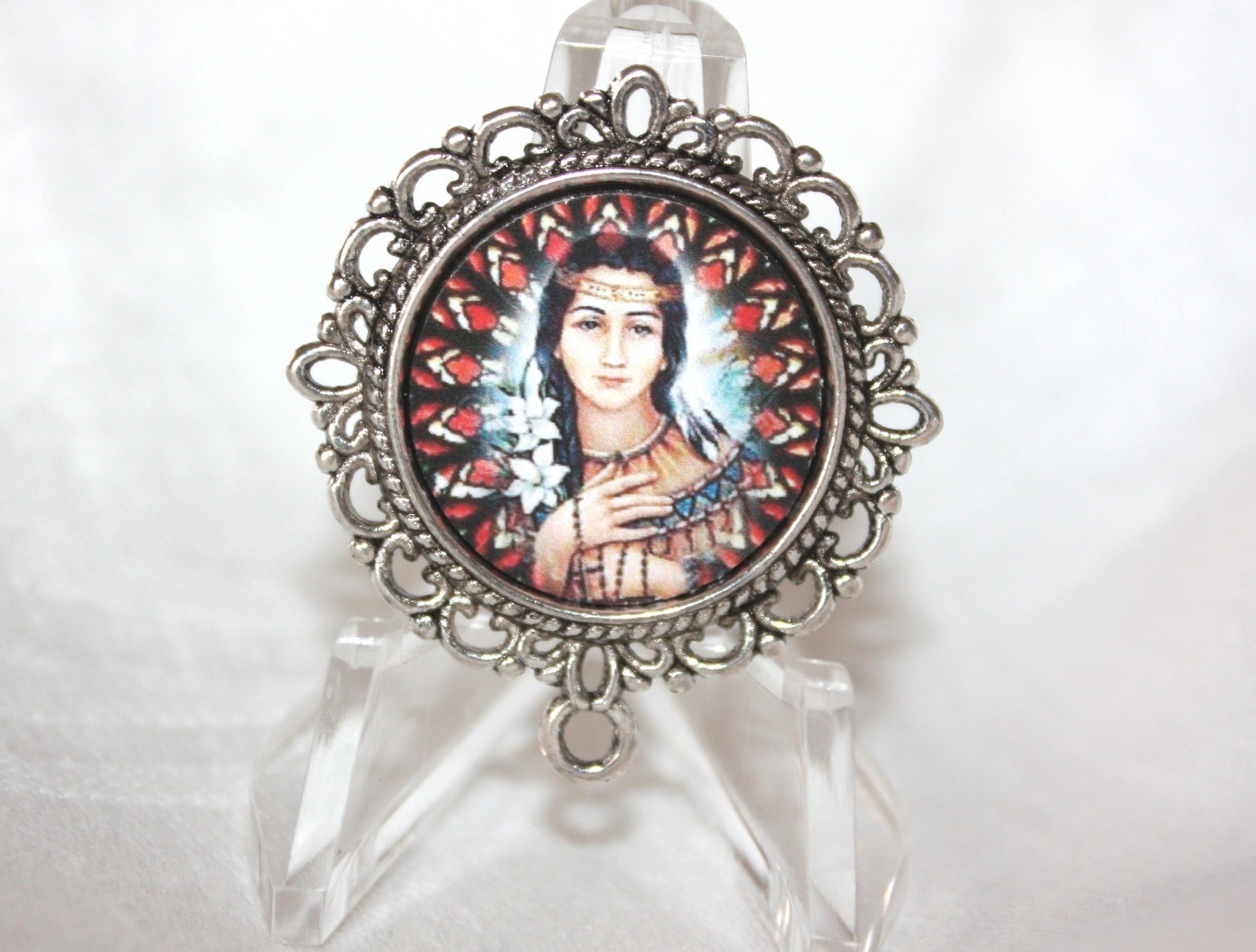 St. Kateri Tekakwitha Rosary Center/Antique Silver or Bronze #3