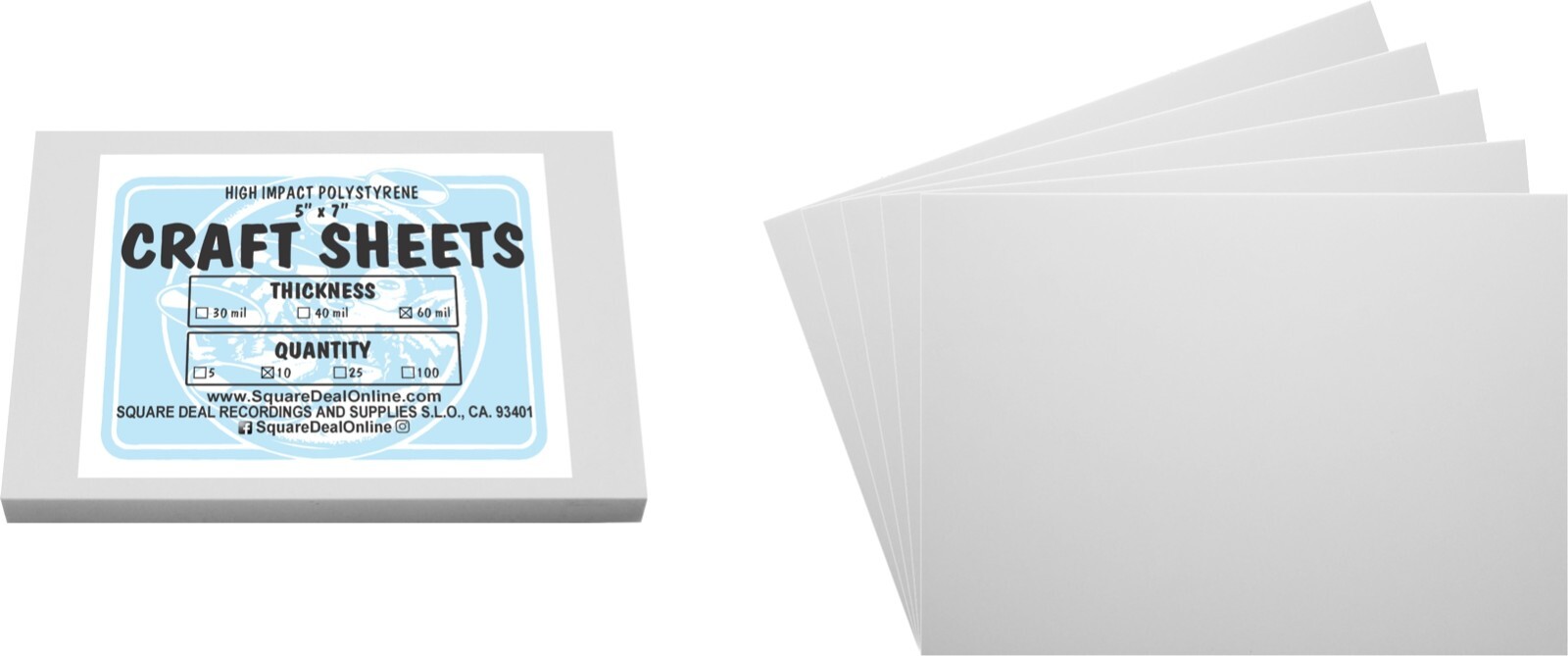 White Flex Plasticard Polystyrene Craft Sheets - 5"x7" - .060" thick - 10 Pack