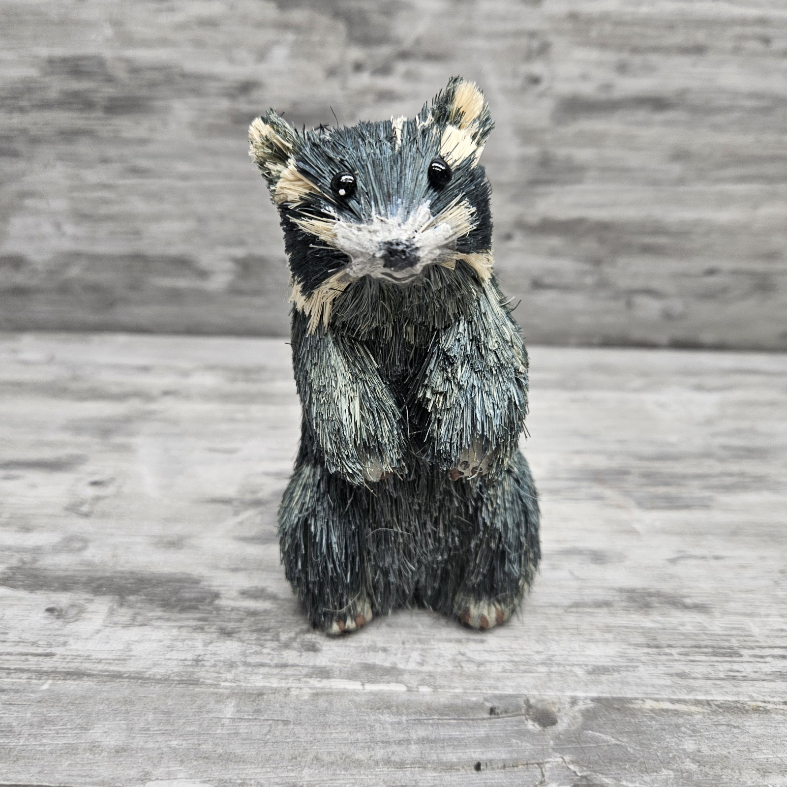 Bristle Brush Sisal Straw Raccoon Ornament 4 1/2" Vtg Woodland Animal Figure