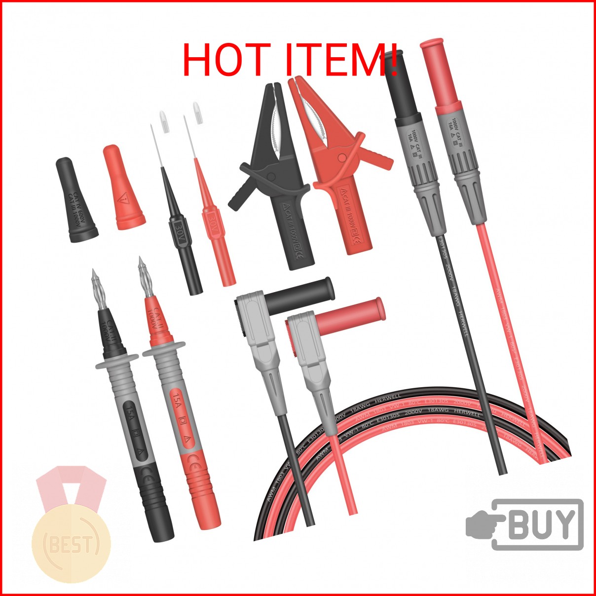Test Leads Set HANDSKIT Double Insulated Electrical Multimeter Test Lead Kit, Te