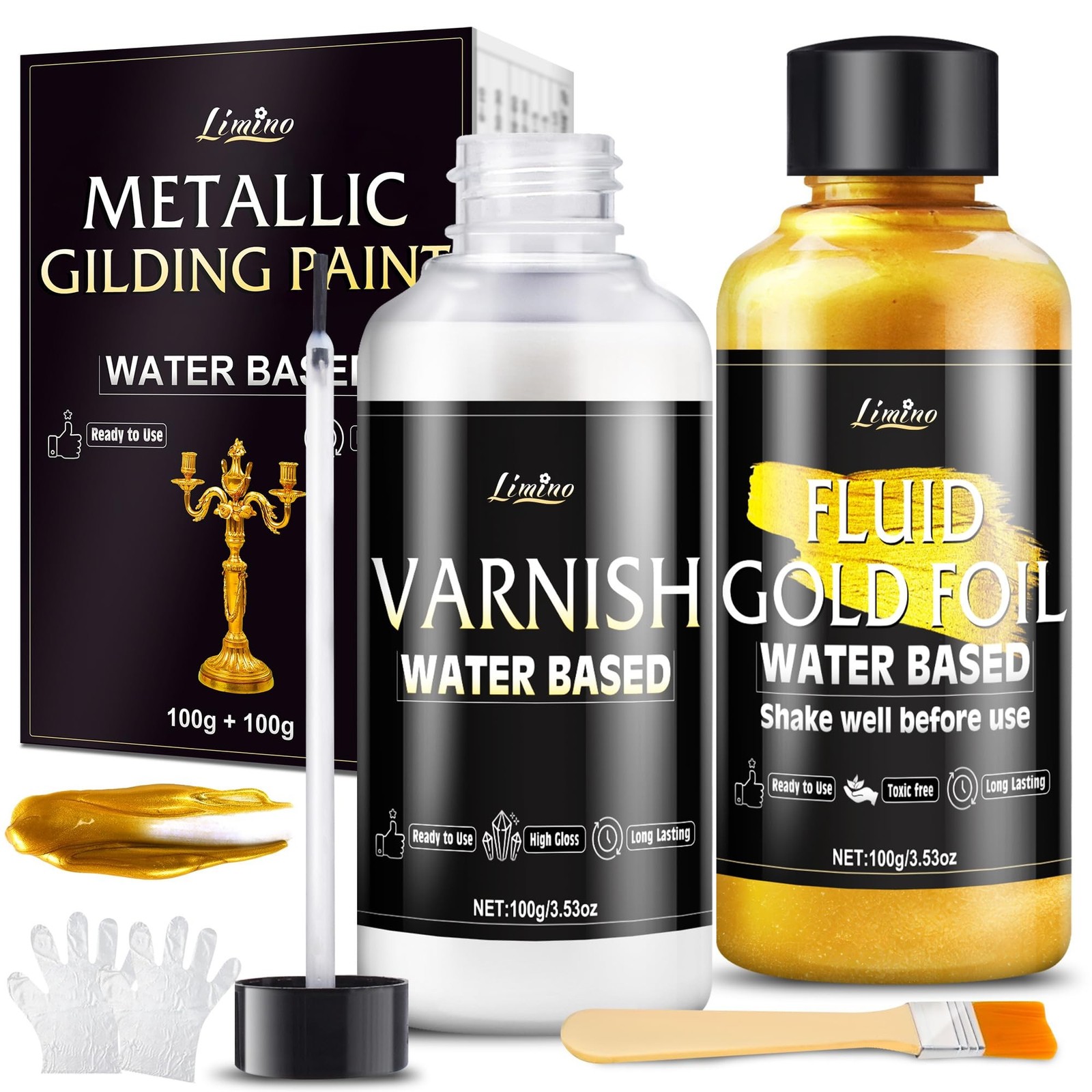 Metallic Gold Paint - 3.5oz Water Based Gold Leaf Paint and 3.5oz Varnish, Ul...