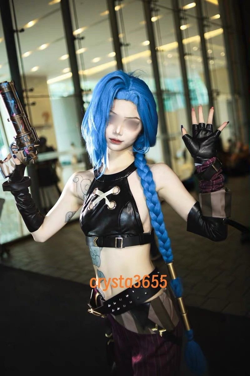 Handmade LOL Legend of Leagues Jinx Cosplay Wig Blue Hairpiece Female Halloween