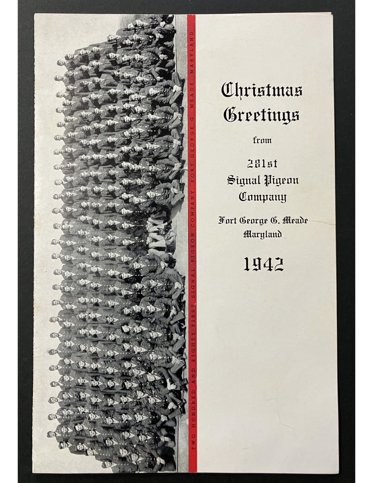 1942 Christmas Dinner 281st Fort Meade Signal Pigeon Corp Base Menu