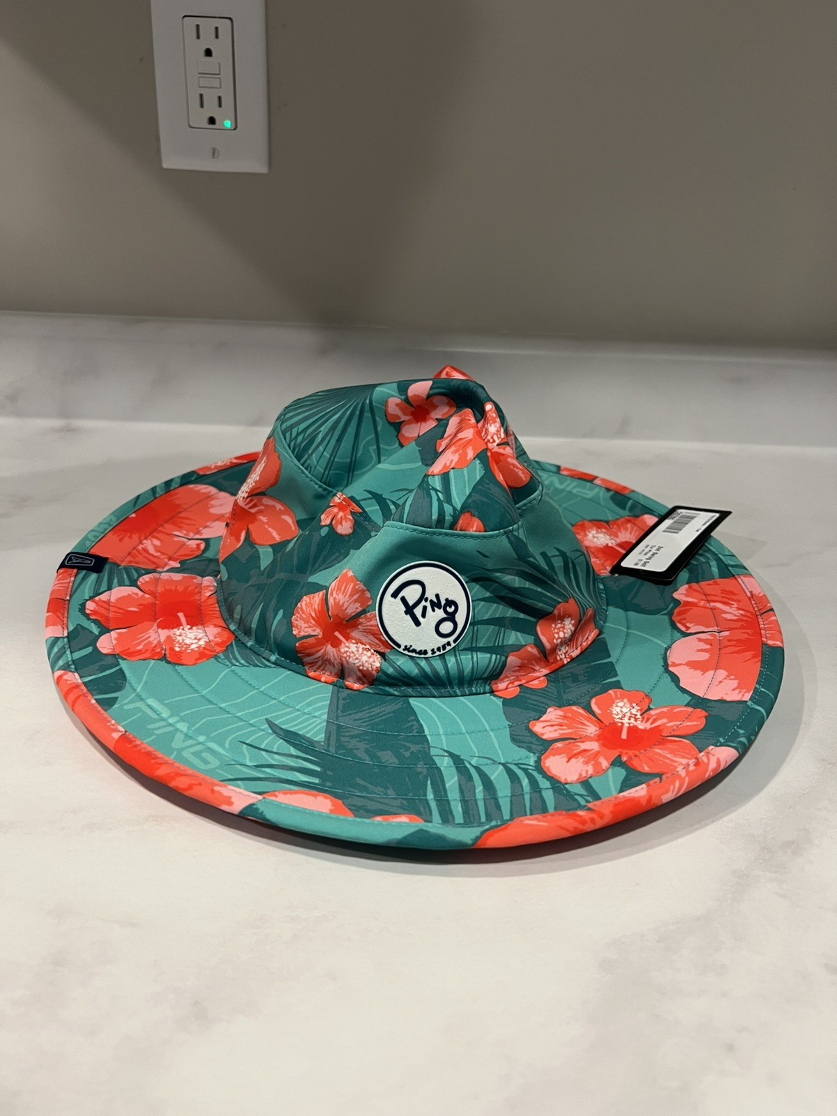 Ping PUA ALOHA Green Teal Pink Floral 2024 Tour Boonie Sun Hat BRAND NEW