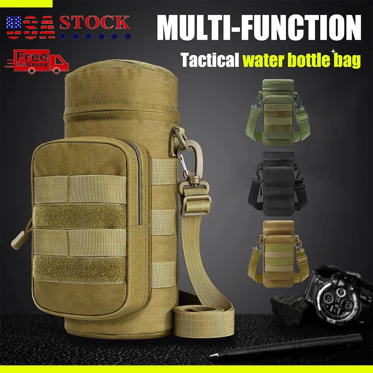 Military Water Bottle Pouch Holder Tactical Hiking Kettle Gear Molle Pack Bag US