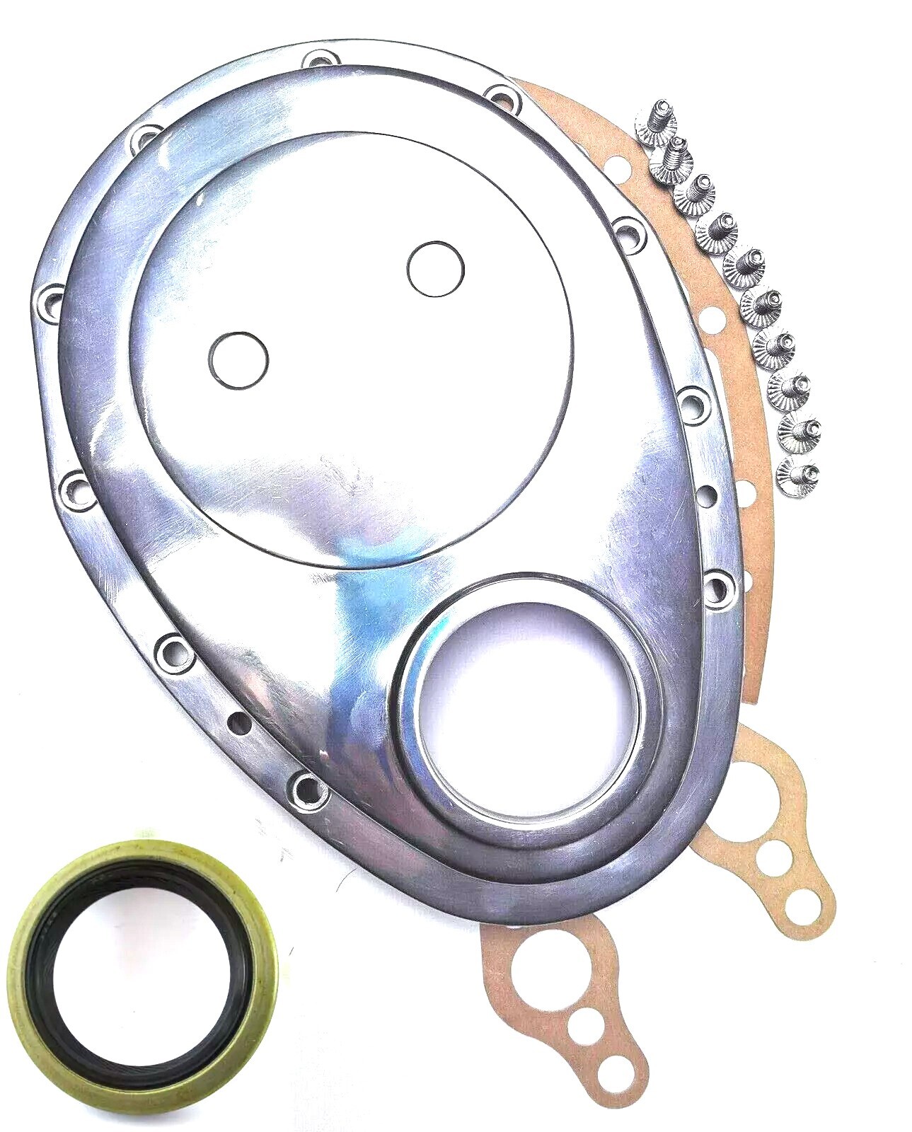 Small Block Chevy Polished Aluminum Timing Chain Cover SBC 305 307 327 350 400