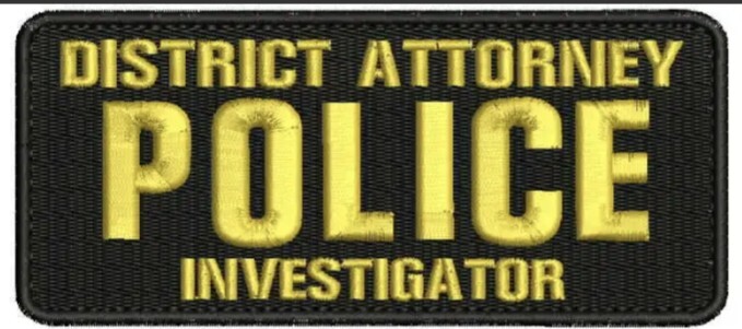District Attorney Police INVESTIGATOR embroidery patch 2x5 hook gold