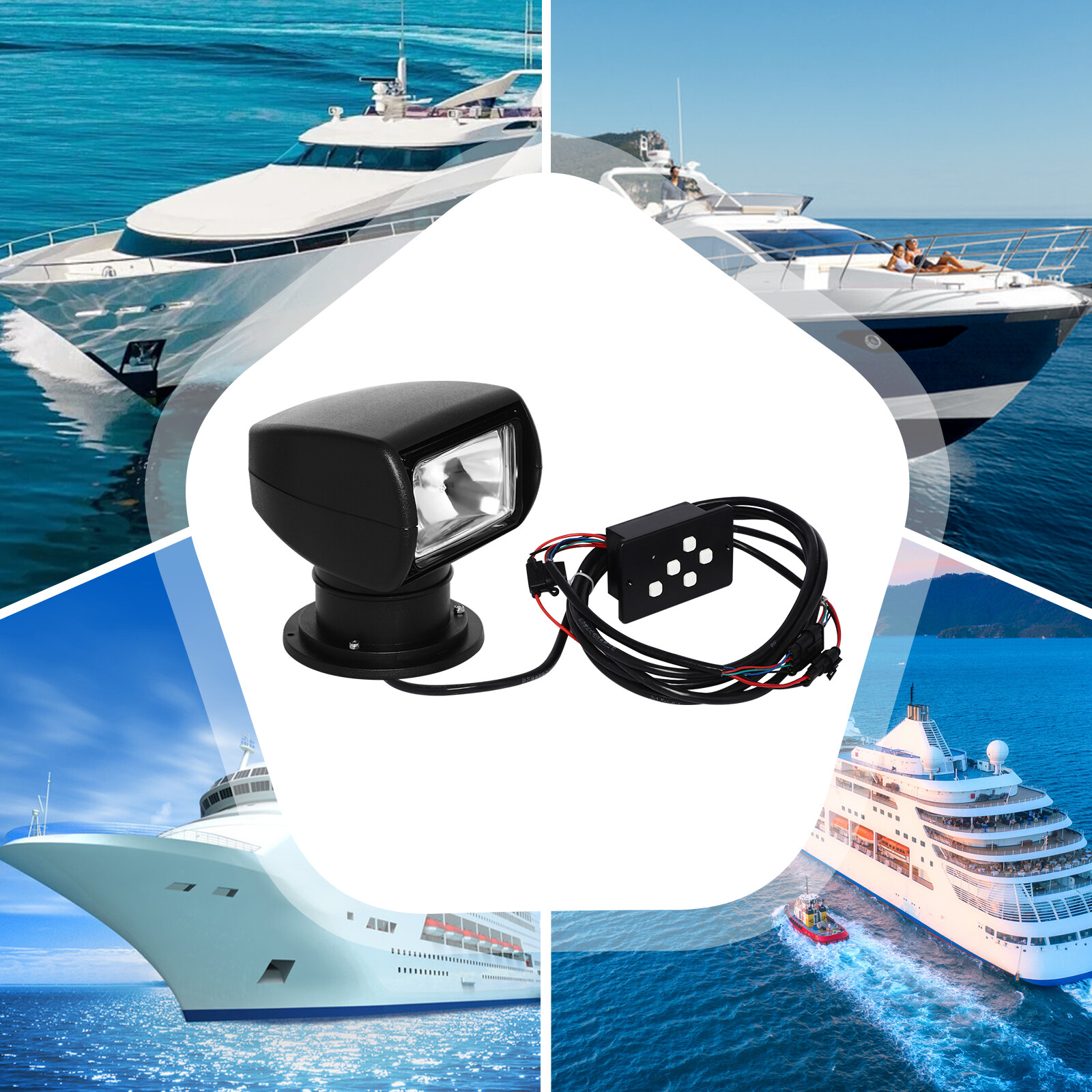 100W Remote Control Marine Spotlight 2500LM 3200K 12V 360° Rotation