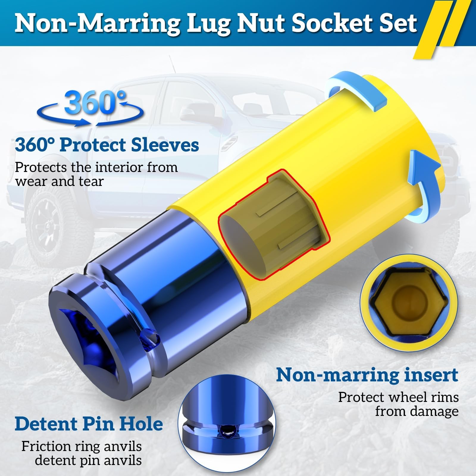 Impact Lug Nut Socket-8 Pieces Thin Wall Impact Sockets,Non-Marring Impact So...