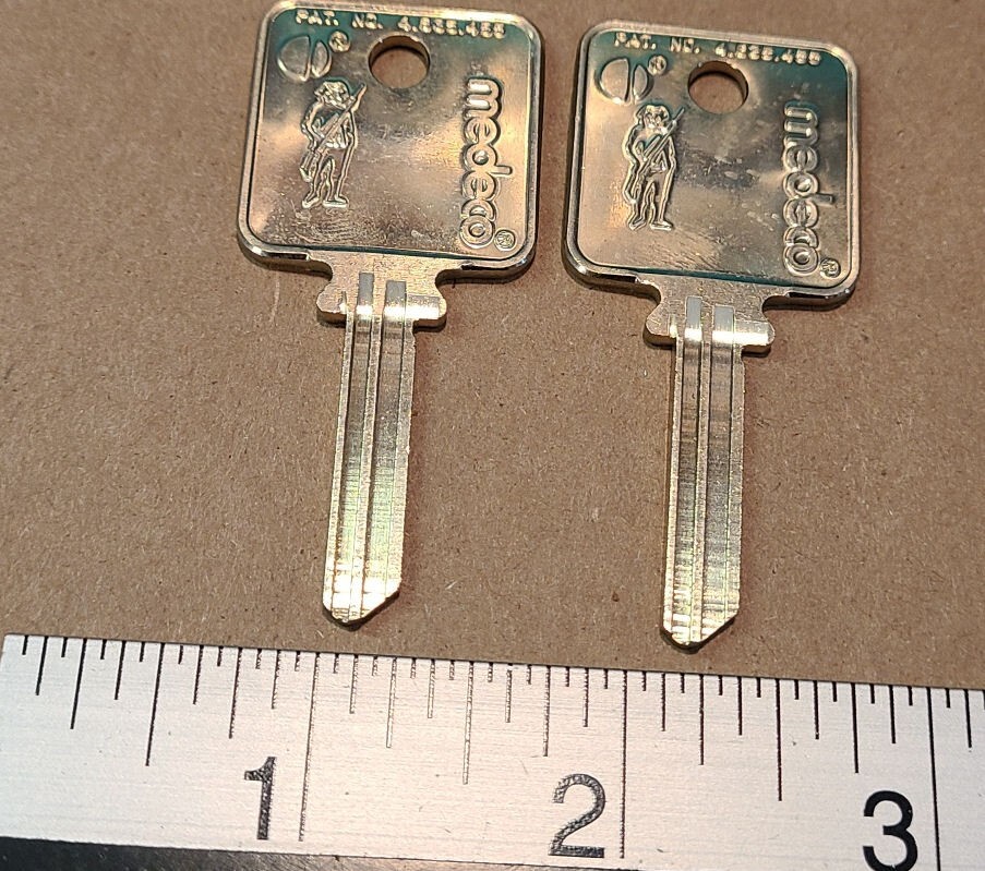 Medeco biaxial blank uncut square headed keys, qty. 2 for 1 price - New