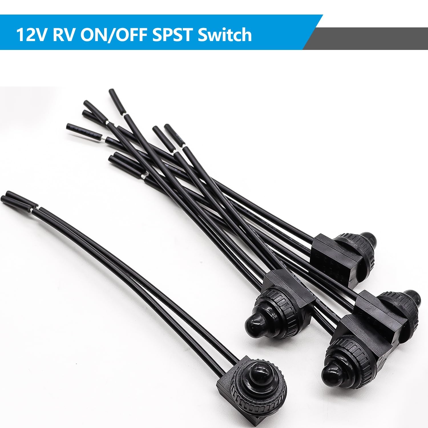 mxuteuk 5pcs 12V RV Waterproof Push Button Switch Black ON/Off SPST