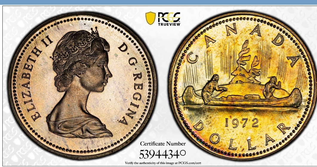 1972 Silver Canadian Voyageur Toned $1 Dollar Coin PCGS SP66 W/ True View