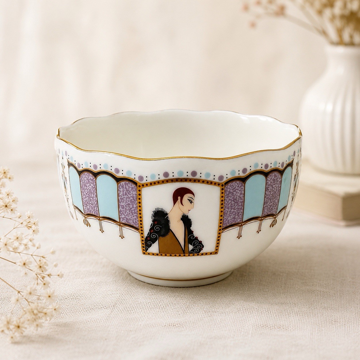 Vintage Shiseido Hanatsubaki Club Esprit d'Erté Bone China Bowl Japan 1990