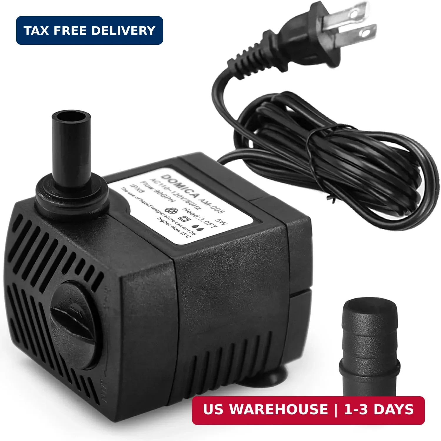 90 GPH Mini Submersible Pump, Small Fountain Pump (5W 350L/H) for water feature,