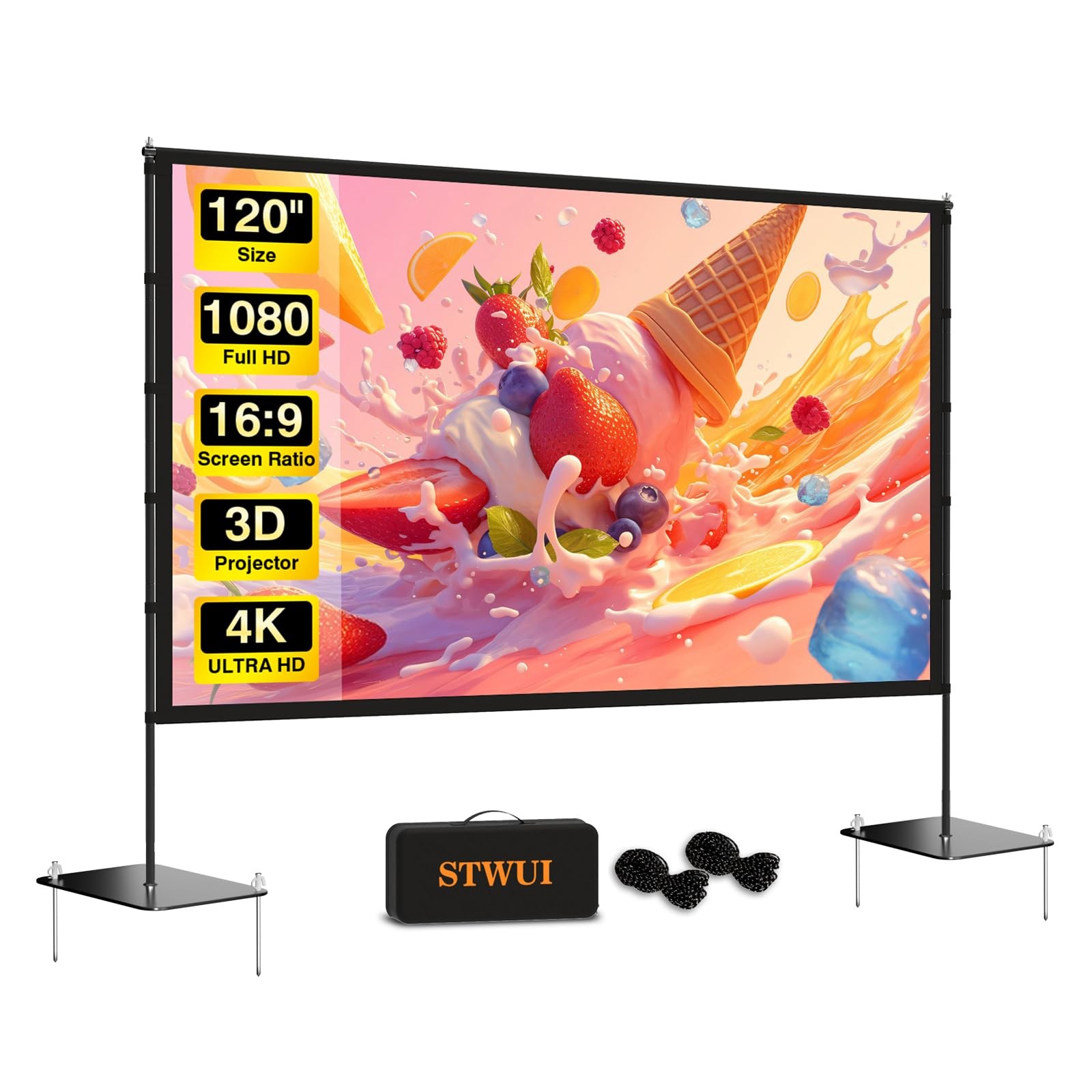 Outdoor-Projector-Screen-with-Stand - 120 inch Portable Projector Screen Indo...
