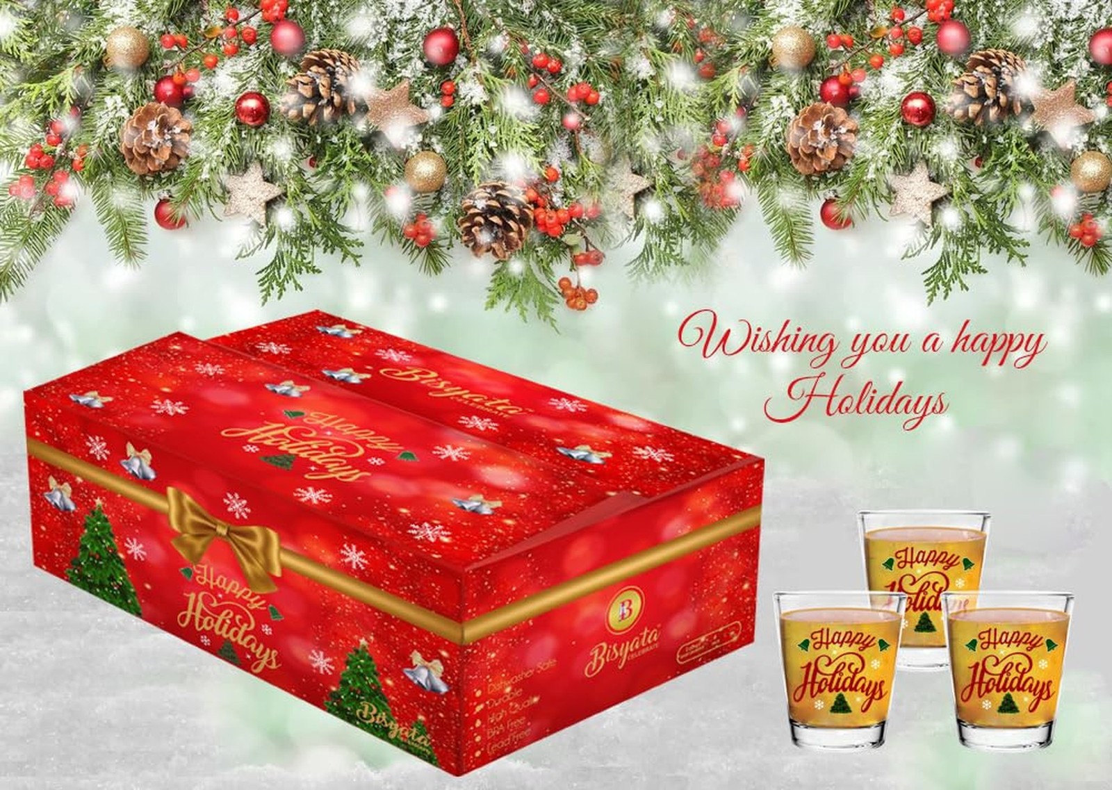 christmas Shot Glass Gift Set -Happy Holidays- Glasses Drinkware or Votive Ca...