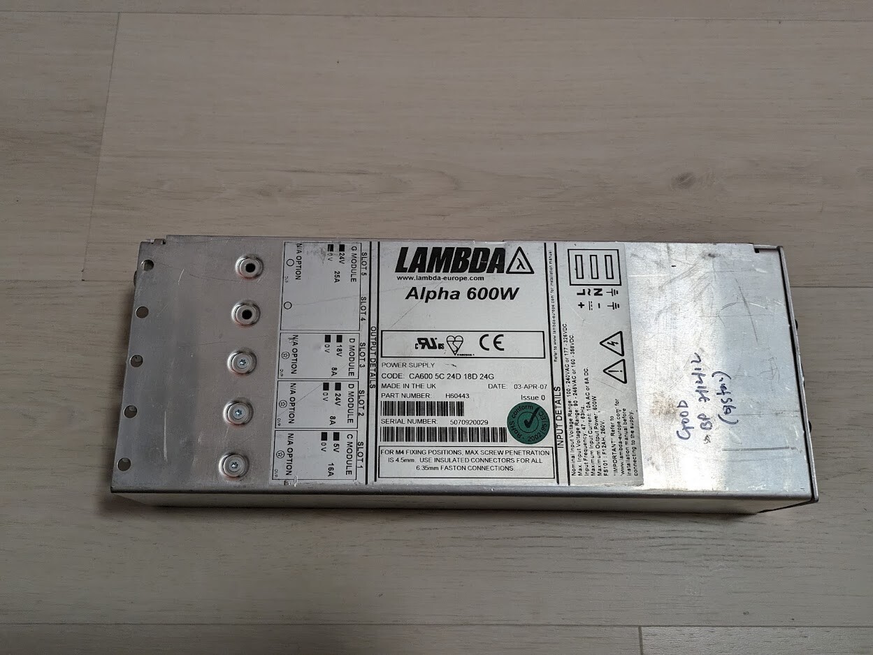 Lambda H60443 Alpha 600W 24V 25A 18V 8A 24V 8A 5V 15A Sciex Qstar Power Supply
