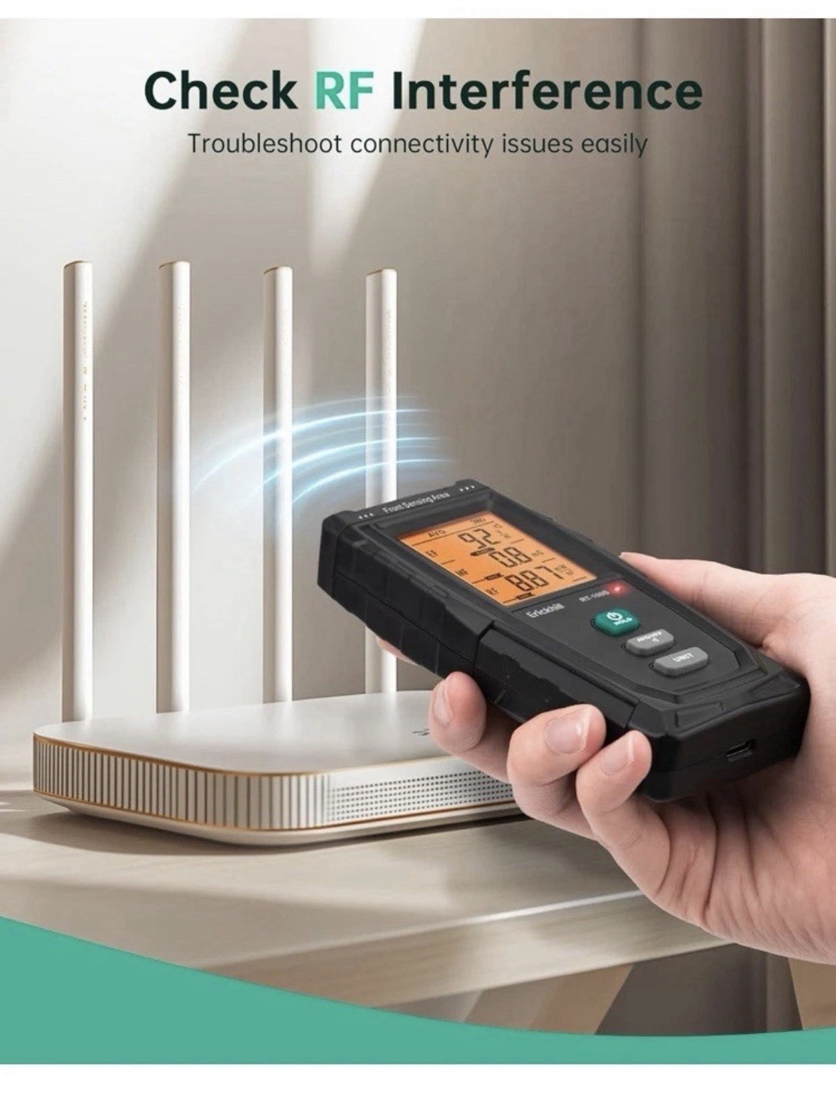 Erickhill RT-100S EMF/RF Meter Triple Axis Detector w/ USB-C Cable