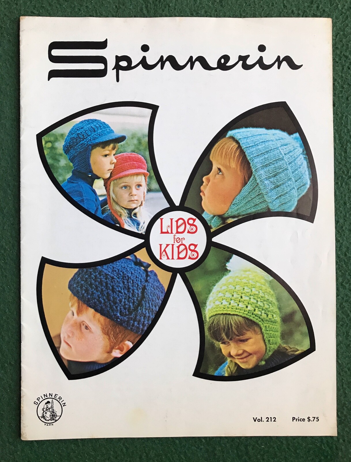 Spinnerin Lids for Kids vol 212 1971 knitted hats for kids vintage fashion yarn
