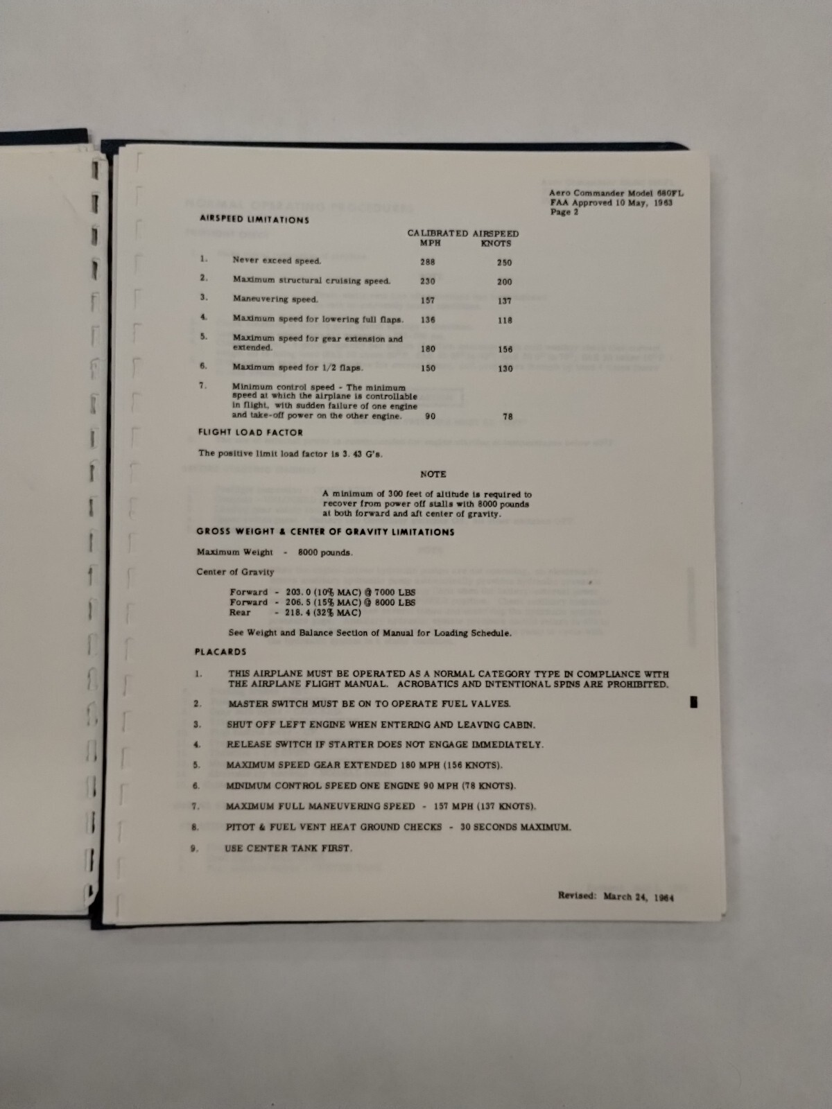 Grand Commander 1968 Model 680FL Flight Manual-Original