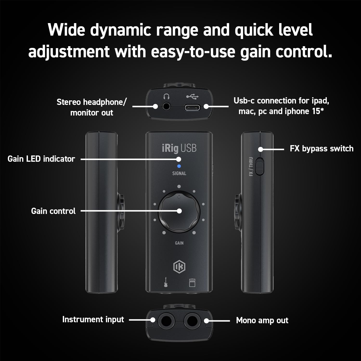 IK Multimedia iRig USB Guitar Audio Interface - 24-bit 48 kHz Music...