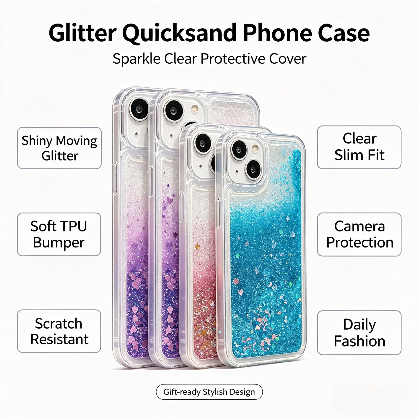 Shiny Floating Liquid Quicksand Shockproof TPU Case Fit iPhone 14 15 16 Pro Max