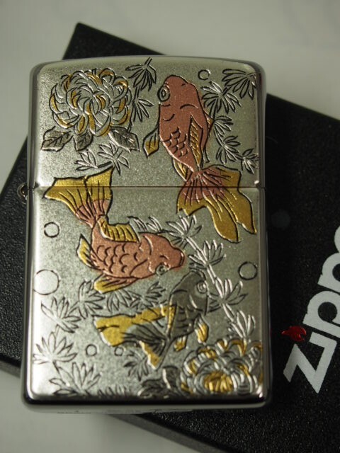 ZIPPO Oil Lighter Goldfish Silver Electroformed Plate Japan New