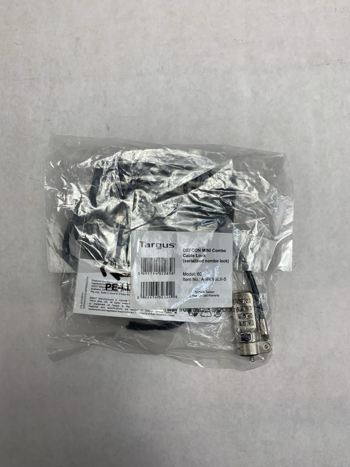 Targus DEFCON MINI 60 ASP66GLX-S Combo Cable Lock