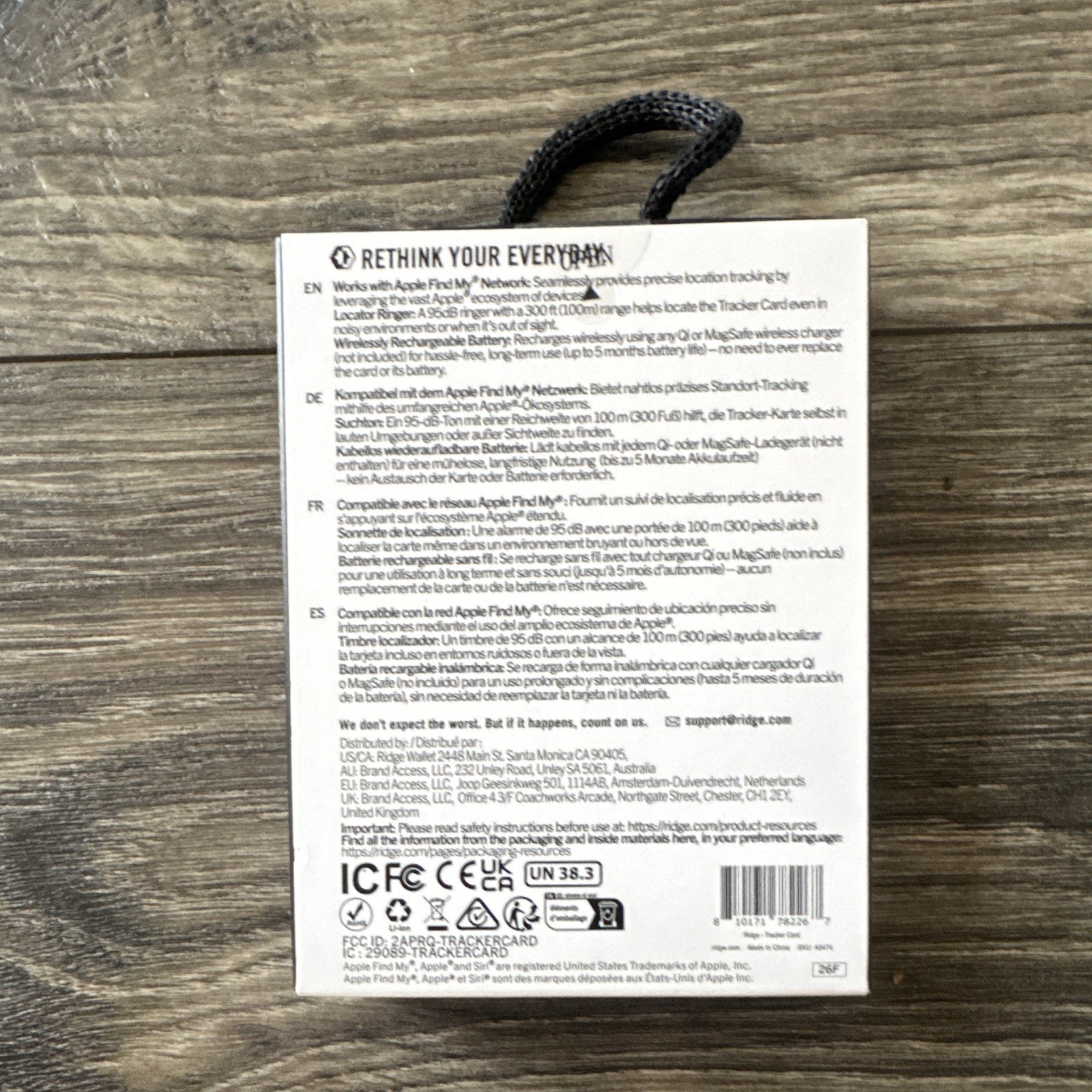 Ridge Tracker Card Wallet Accessory, Works with Apple Find My (Black)