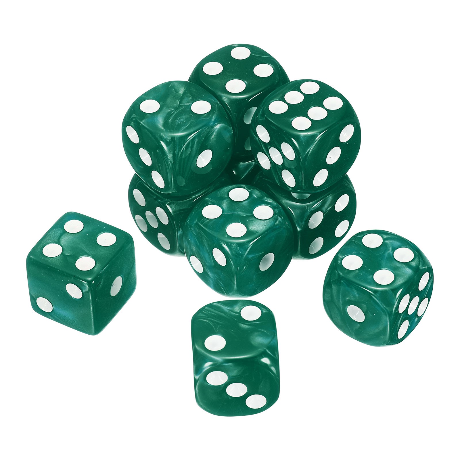 10Pcs 6 Sided Colored Standard Dice, Acrylic D6 Pearl Pattern Dice, Dark Green
