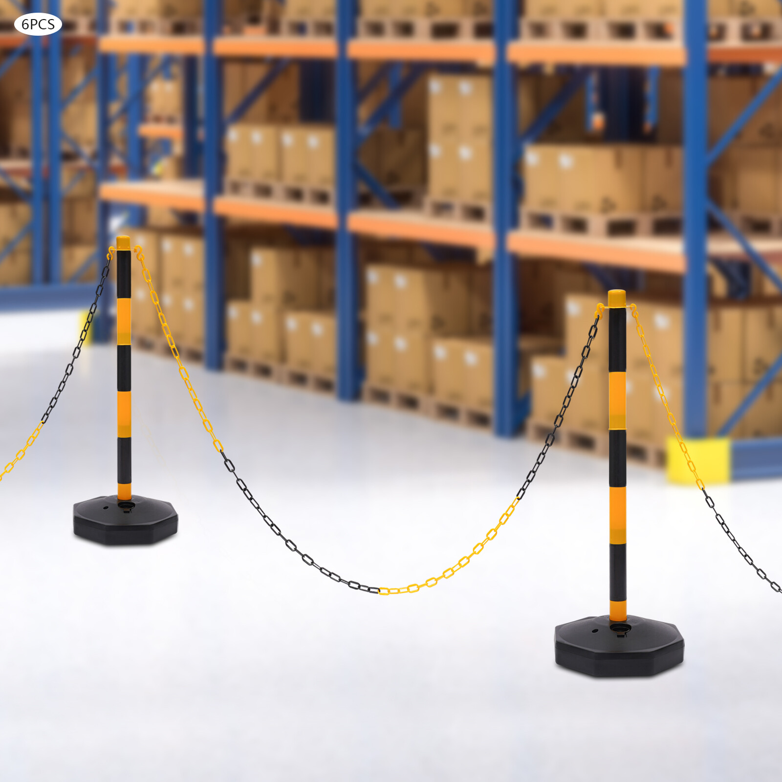 6Packs Portable Parking Pole 33.5 Inch Adjustable Delineator Post W/ Chains SALE