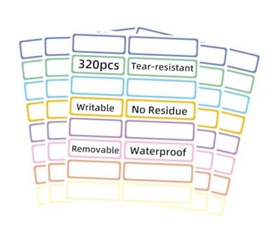 Removable Waterproof Labels 320 pcs for Daycare, Kitchen, Colored Border Labels