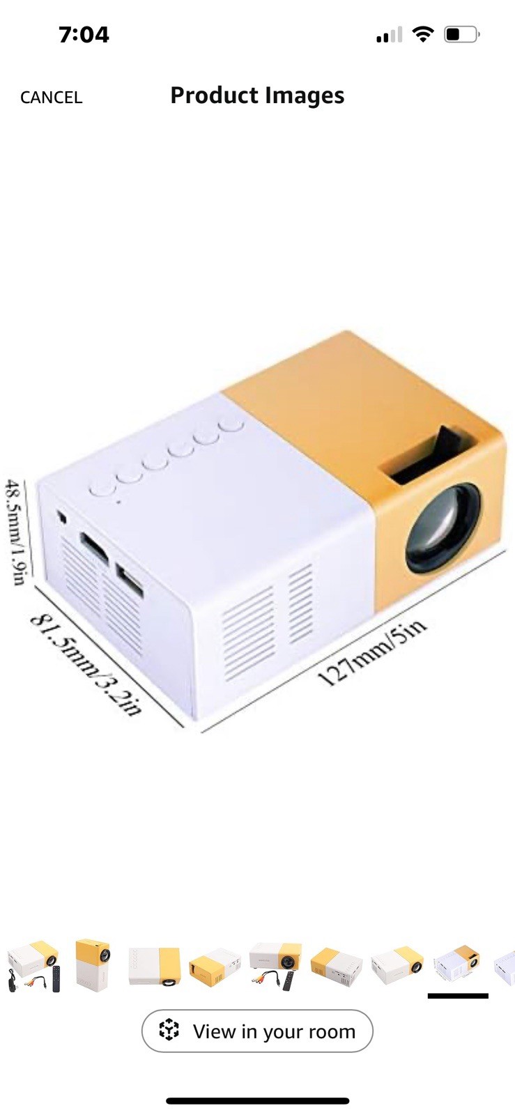 Portable Mini Desktop Projector AV (RCA) White/Yellow w/ Remote AV Cable Adapter