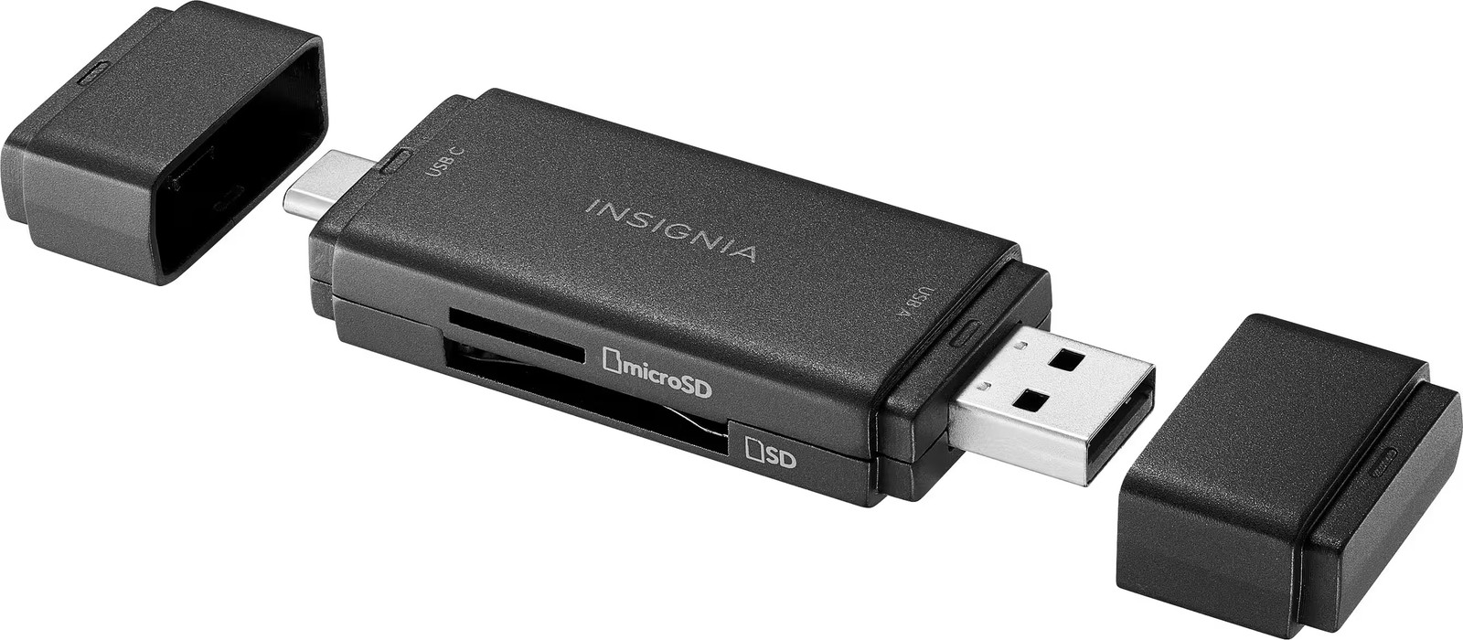 Insignia- USB-C/USB 3.0 to SD and microSD Memory Card Reader - Black